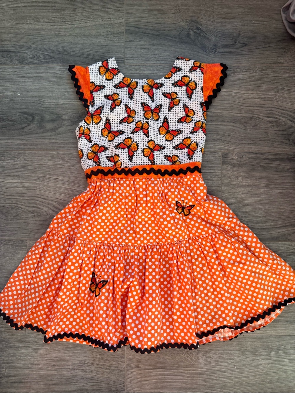 Bespoke Monarch Butterfly Dress Handmade Aurelia’s Carmel 6 Orange Polka Dot